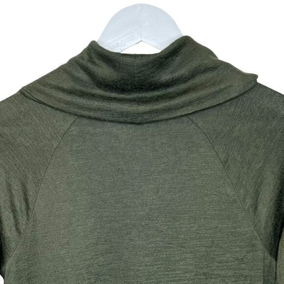 NWT Market & Spruce Marven Olive Green Top Marled Knit Elbow Patch Cowl Neck S - Picture 7 of 10